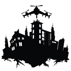 Obraz premium Urban Warfare Helicopters and Cityscape Silhouette