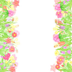 Hand drawn watercolor wildflowers and leaves frame border. Flower of the field isolated on white background. Can be used for postcard, label, scrapbook and other printed products.