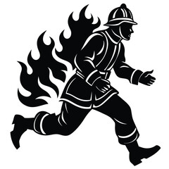 Firefighter in Action Brave Silhouette Running Through Flames