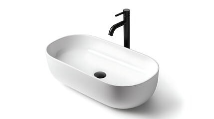 壁付け黒蛇口と円形洗面ボウルのミニマル空間