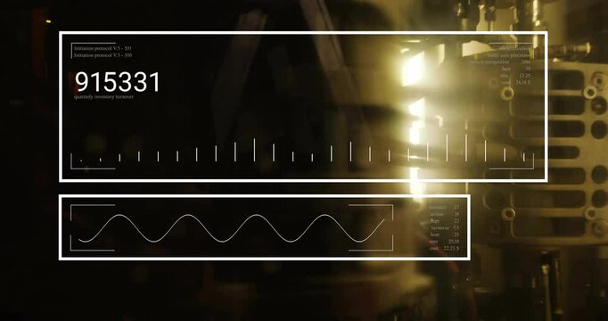Overlays appearing over rotating cylinder readouts updating graphs for diagnostics and fading out