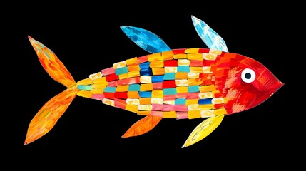 Vibrant mosaic fish artwork.  Colorful, playful, and artistic fish design. Perfect for children's books, art projects, and decorative prints.