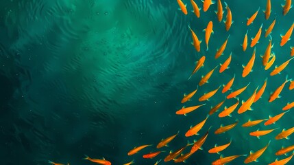Aerial View of a School of Orange Fish in Teal Water