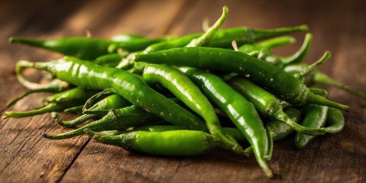 A stunning image of fresh Organic Green Chili Peppers, Natural and Unprocessed Serrano Peppers for Culinary Use.