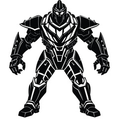 Obraz premium Powerful Robot Silhouette Vector Icon Futuristic Armored Warrior Design