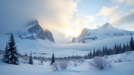 Fototapeta premium Remote Arctic Tundra with Snow-Covered Peaks and Dramatic Clouds