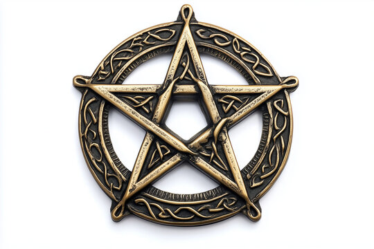 Ancient antique brass magical amulet isolated on white background. - Powered by Adobe