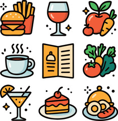 Food & Drink Icons: Delicious Meals, Beverages, and Fresh Ingredients