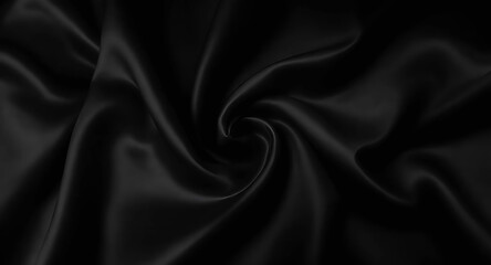 Elegant black satin fabric with a swirling pattern, showcasing gentle curves against a rich black background, Generative AI.