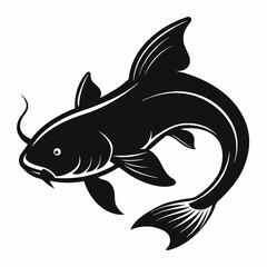 Simple bold black silhouette of a catfish design perfect for logos icons or graphic elements suitable for various creative projects
