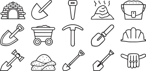 Dig Tools Icons Set Editable Archaeology Solid Vector