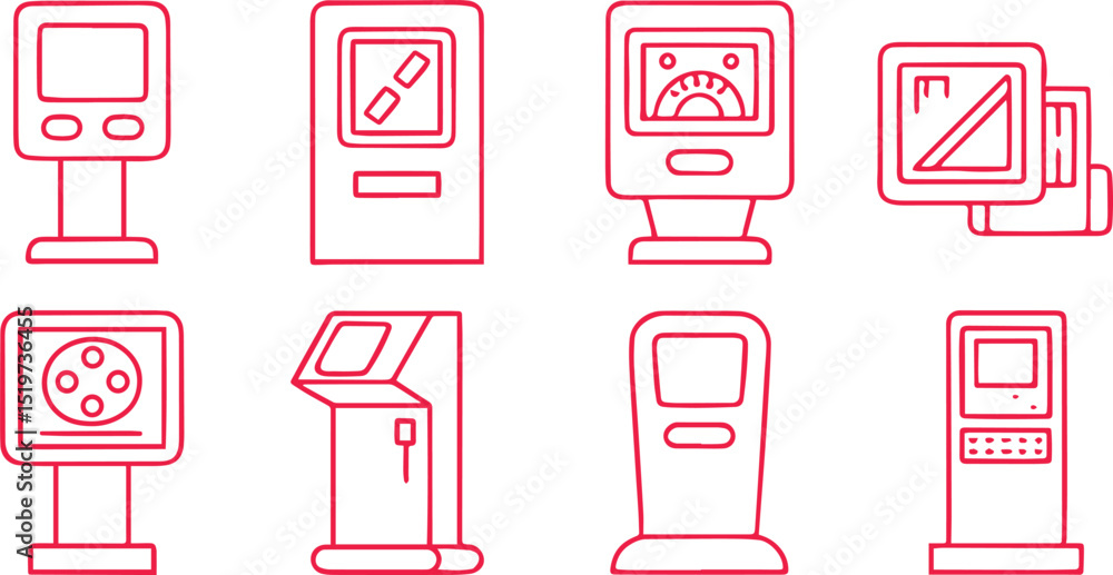 Poster self service icons set editable kiosk terminal vector