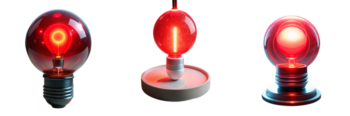 Set of A Glowing red  light bulb isolated on a transparent background