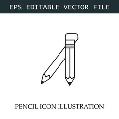 Pencil Icon Black and White Vector Design Image Illustration
