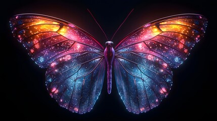 Vibrant Neon Butterfly with Bioluminescent Wings