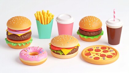 Delicious Assortment Of Junk Food On White Surface Perfect Still Life