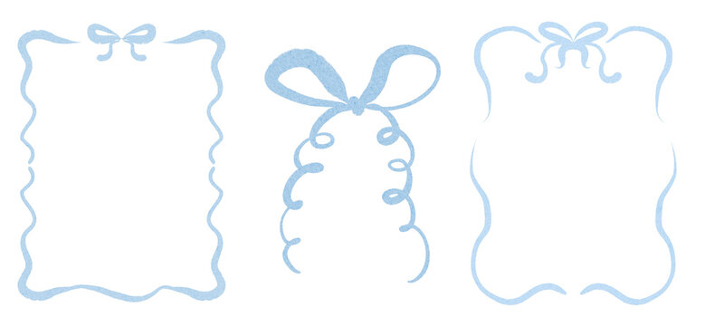 Line art frame with bow, ribbon. Includes decorative borders, swirls, and flourishes for invitations, cards, and banners. Suitable for wedding, anniversary, birthday, and party templates.