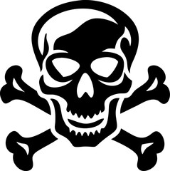 Linocut Style Skull and Crossbones Design with Cat Illustration Elements for Tattoo Halloween or Gothic Themed Projects and Designs