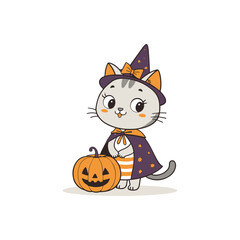 create a vector style simple  ehallowen Minnine  cat white beckground .



