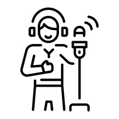 A line style icon showing a character doing voice recording 