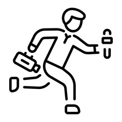 A line style icon showing a running journalist 