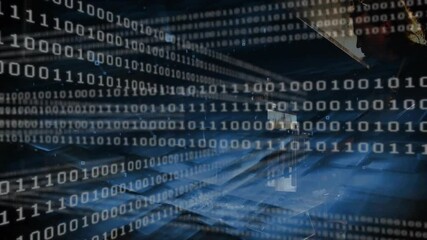 Streaming transparent binary code flowing over server room revealing IT specialist analyzing data - Powered by Adobe