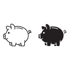 Piggy bank icons outline and solid style
