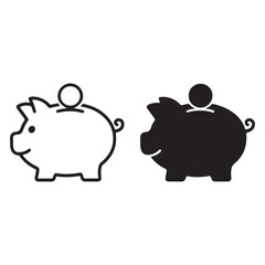 Piggy bank icons outline and solid style
