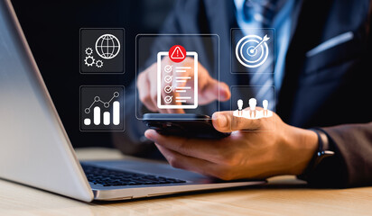 Businessmen manage and evaluate the risks of business investment, control business risks and risk...