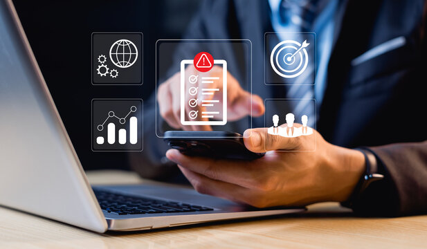 Businessmen manage and evaluate the risks of business investment, control business risks and risk management strategies, forecast, estimate and financial business concepts.