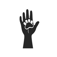 Obraz premium Hand with paw print. Pet loss grief support symbol. Design for pet memorial, sympathy card, or funeral announcement. Concept image ideal for pet bereavement services.