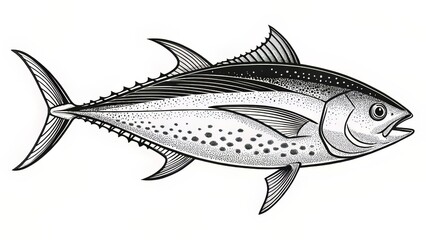 Obraz premium Anatomically Correct Tuna Drawing with Vivid Highlights and Fine Culinary Detailing