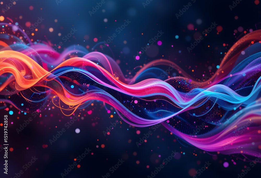 Leinwandbilder Modern Technology Art. Digital Abstraction With Flowing Lines, Shapes, And Particles. Vivid Colors Create A Harmonious And Futuristic Design. Excellent For Tech Backgrounds Or Innovative Projects.