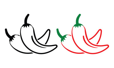 Fototapeta premium Chilli red pepper black line icon. Paprika. Hot spices product sign. Mexican food concept vector template