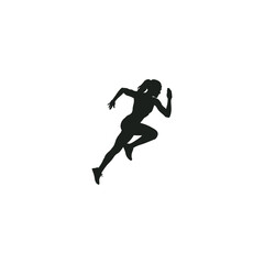Silhouette of athletic woman running fast sprinting towards her goals in sportswear