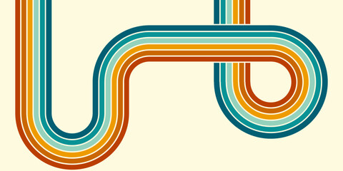 Abstract background of rainbow groovy Wavy Line design in 1970s Hippie Retro style. Vector pattern ready to use for cloth, textile, wrap and other.