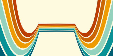Abstract background of rainbow groovy Wavy Line design in 1970s Hippie Retro style. Vector pattern ready to use for cloth, textile, wrap and other.