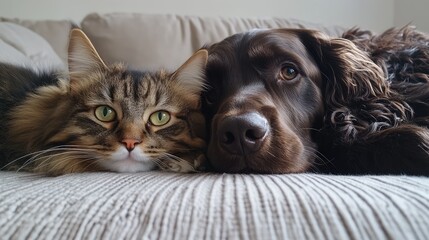Friendship of a dog and cat. Generative Ai