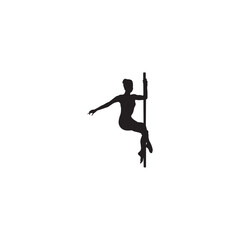 Pole dance silhouette woman in striking pose on white background