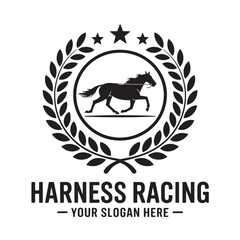 Obraz premium Harness racing logo design with running horse and laurel wreath