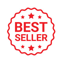 Red best seller badge with stars and wavy border, used for highlighting top-rated or popular products in marketing	