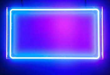 Fototapeta premium Illuminated rectangle neon sign with gradient background in shades of blue and purple