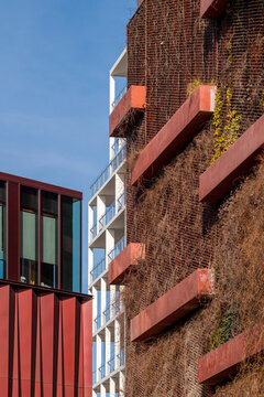 Straight-on view of urban facade in Copenhagen, featuring aligned windows, strong perspective lines and a sense of balance ideal for real estate and urban design topics.
