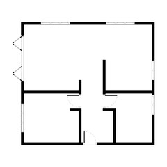 Black and White floor plan of a modern unfurnished house for your design. Suburban house blueprint. Architectural background.