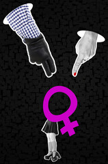 This conceptual collage highlights the societal pressures and scrutiny faced by teenage girls