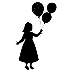little silhouette girl  with balloons , enjoy Eid -Al-Adha
