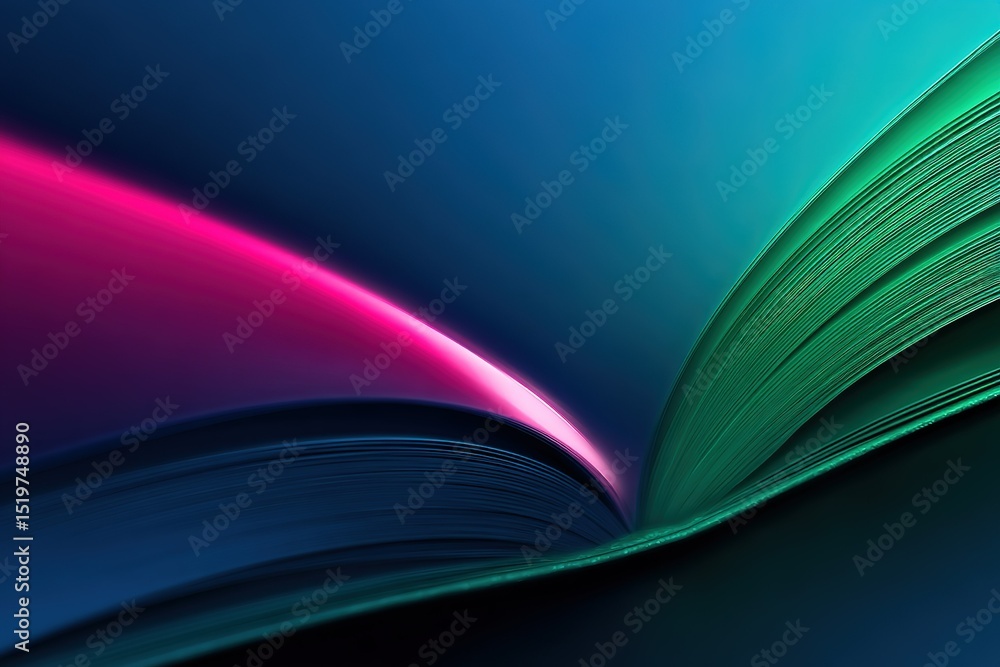 Poster colorful abstract view of a book's pages displaying vibrant hues and dynamic curves in a modern, art