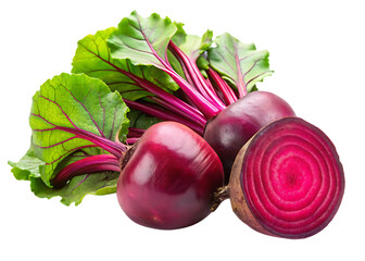 beetroot fresh red beet with leaves and a half isolated on white background, PNG