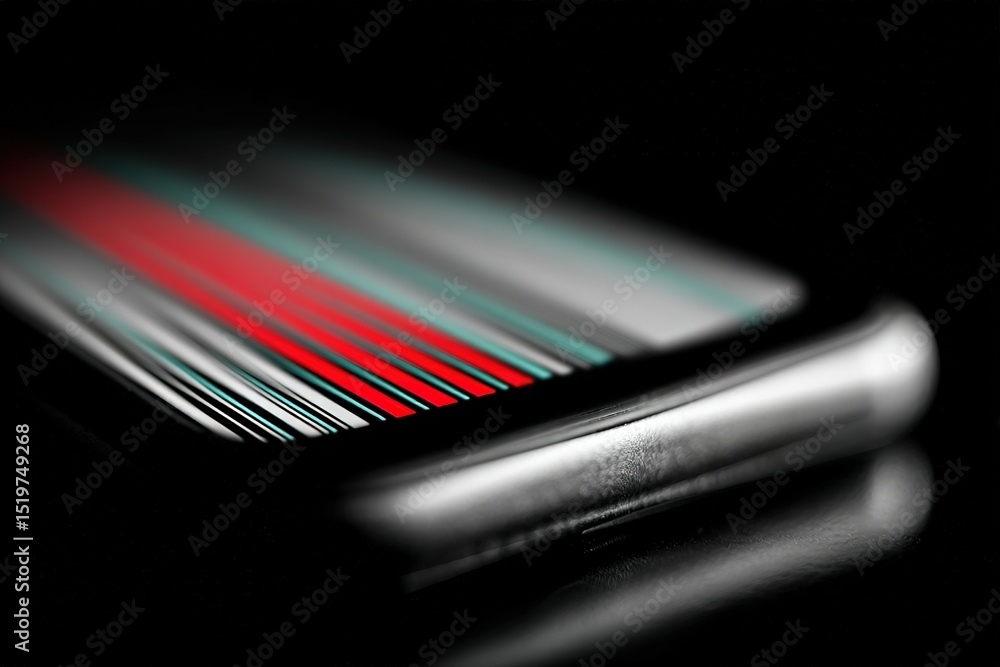 Poster colorful lines on a smartphone screen create a captivating visual effect in low light conditions