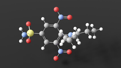 oryzalin molecule 3d, molecular structure, ball and stick model, structural chemical formula herbicide
